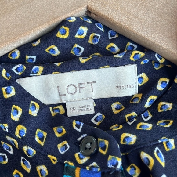 LOFT | Floral Geometric Long Sleeve Popover Blouse Size Small Petite Office - Picture 7 of 10